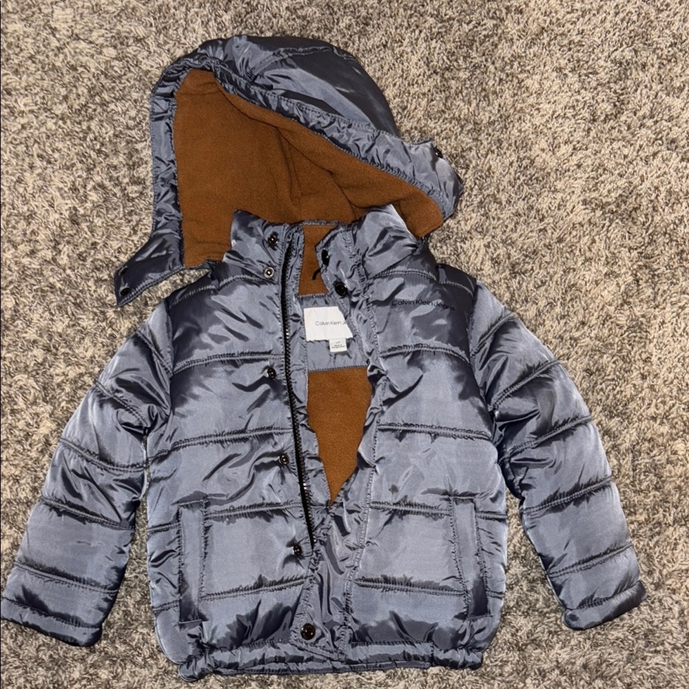 Calvin Klein Kids' Gray Puffer Jacket with Brown Lining
